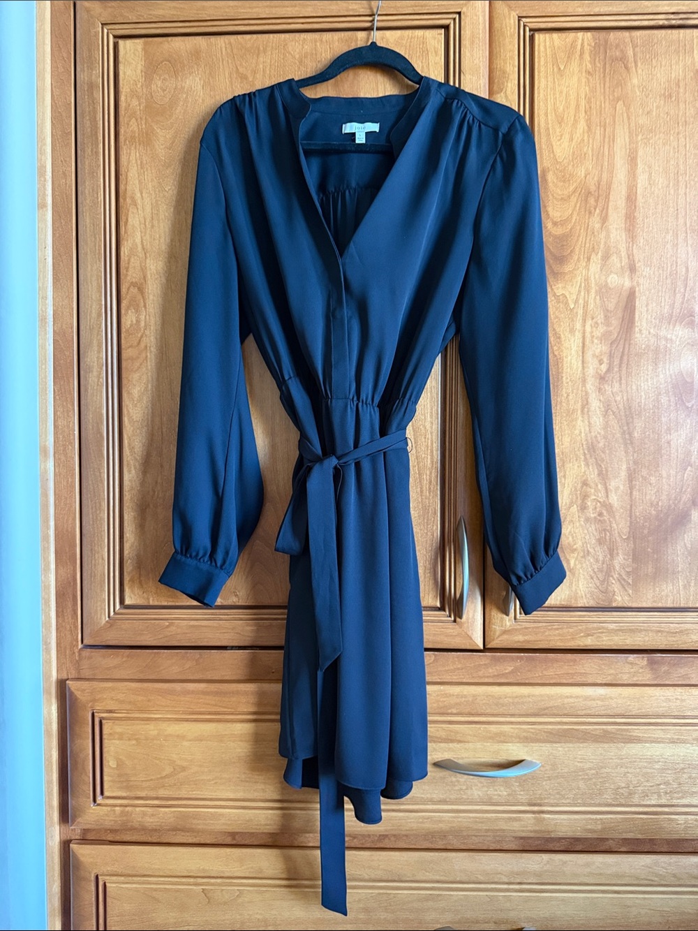 Joie Black Long-Sleeve Tie-Waist Dress